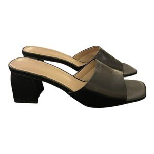 Faryl “Pip” Black Leather Heeled Slides – Women’s 8.5